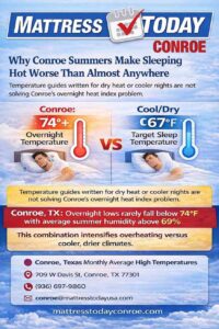 Conroe Texas monthly temperature chart cooling mattress hot sleepers